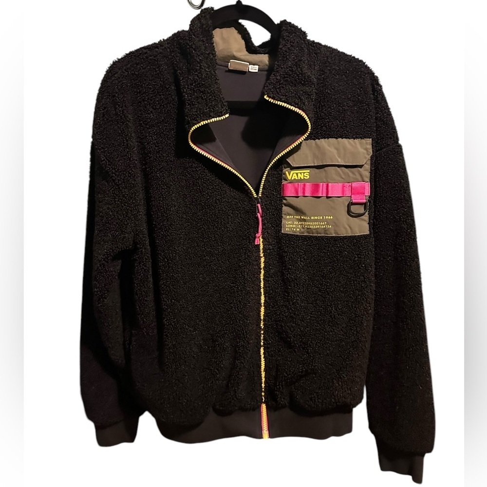 Vans Black Fleece Jacket with Pink and Yellow Accents